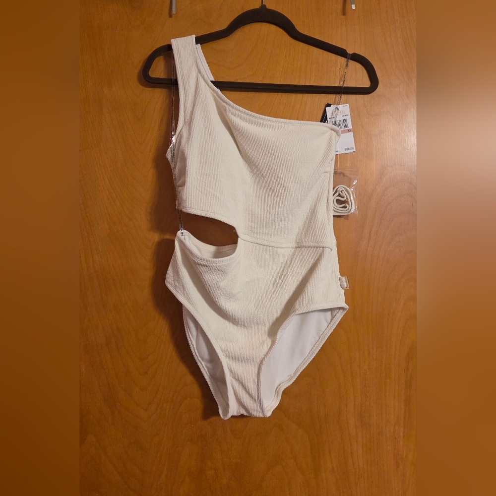 MICHAEL Michael Kors Off-White One-Shoulder Swimsuit